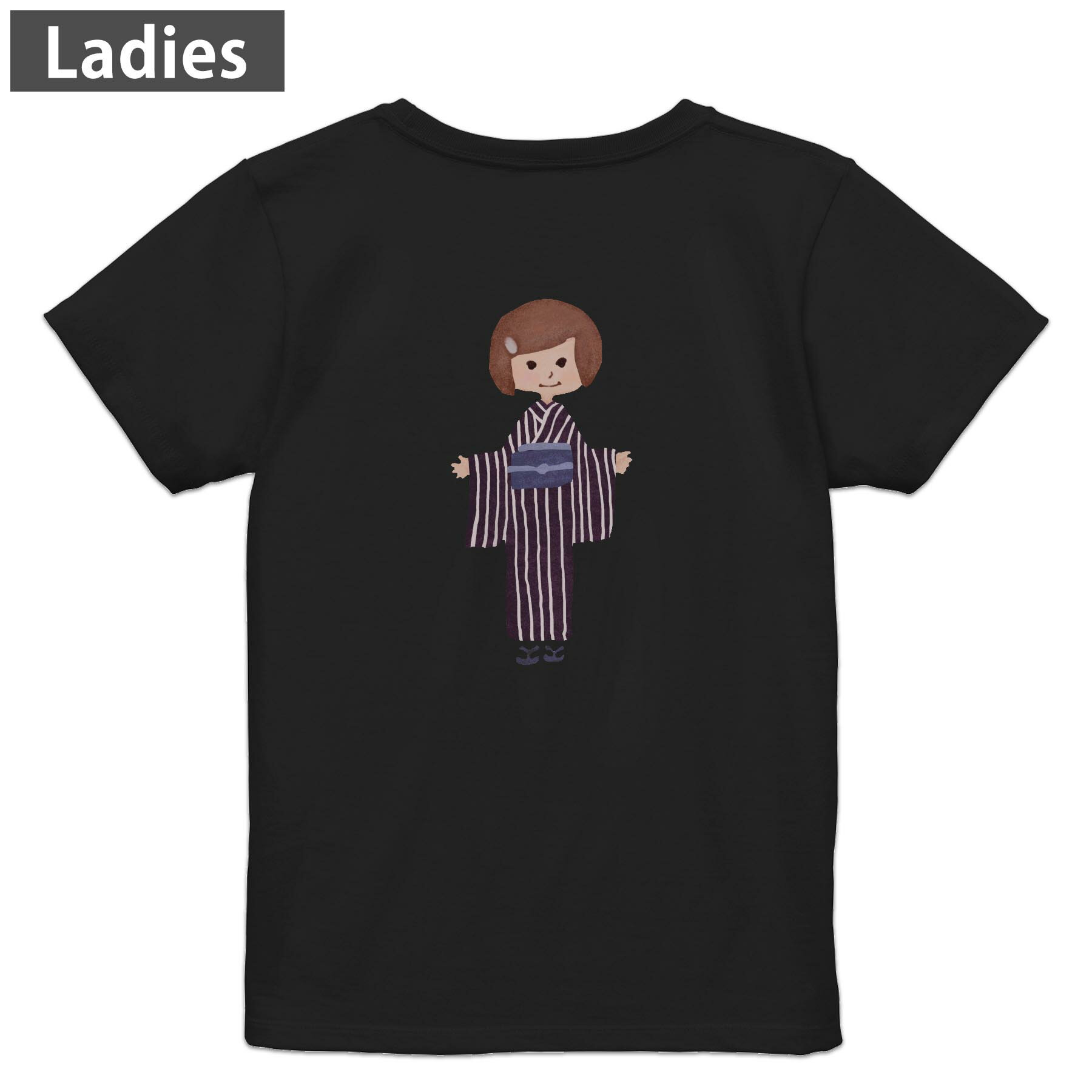 Tシャツ レディース バックプリント 半袖 ブラック 黒 デザイン M L tシャツ ティーシャツ T shirt 014681 人物 着物