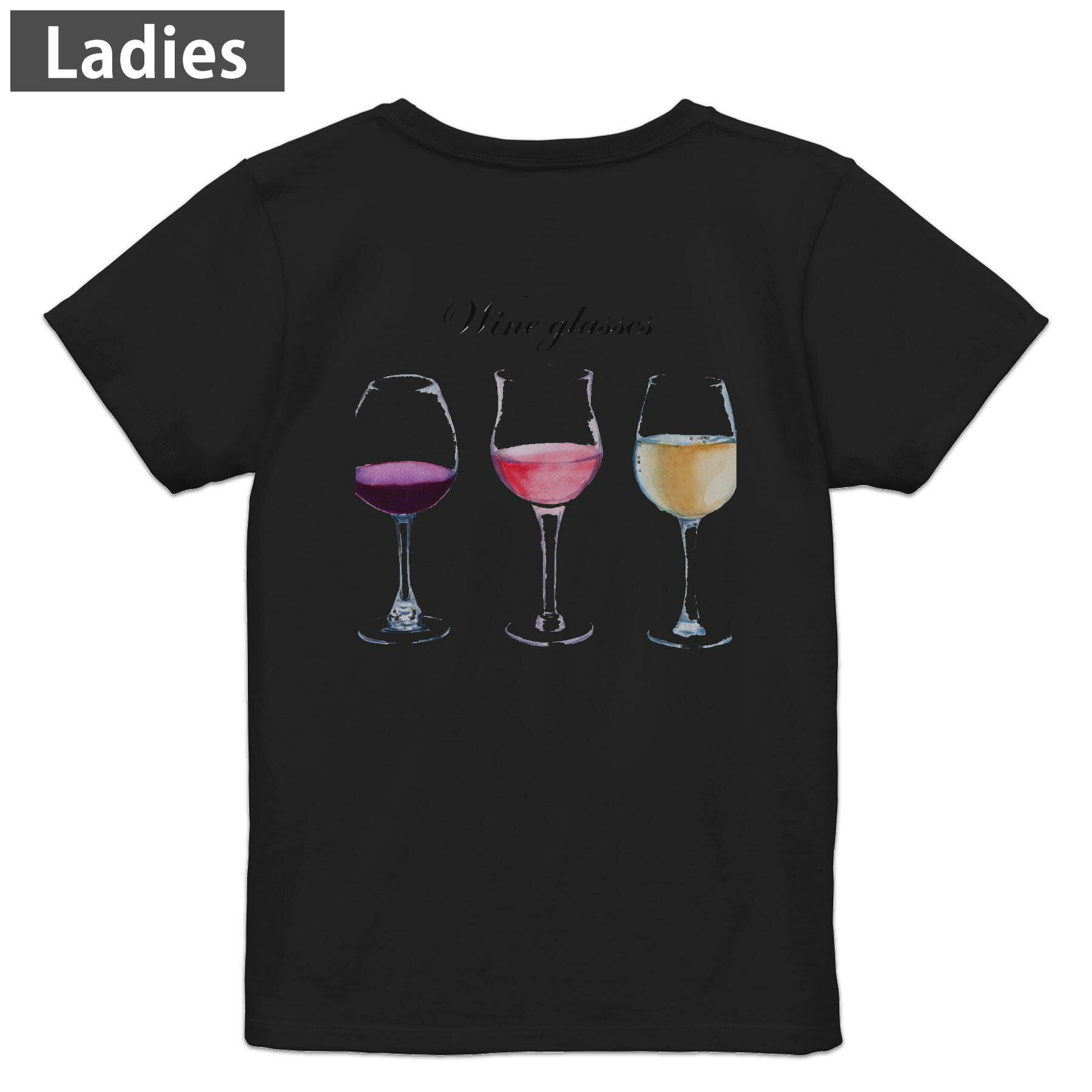 Other - Tシャツ レディース バックプリント 半袖 ブラック 黒 デザイン M L tシャツ ティーシャツ T shirt 014756 グラス　シャンパン　飲み物