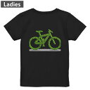 Tシャツ レディース バックプリント 半袖 ブラック 黒 デザイン M L tシャツ ティーシャツ T shirt 014901 自転車 葉っぱ シルエット