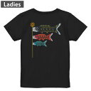 Tシャツ レディース バックプリント 半袖 ブラック 黒 デザイン M L tシャツ ティーシャツ T shirt 015287 こどもの日 鯉のぼり 兜 熊
