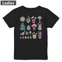 Tシャツ レディース バックプリント 半袖 ブラック 黒 デザイン M L tシャツ ティーシャツ T shirt 015305 イースター たまご うさぎ ケーキ パステル