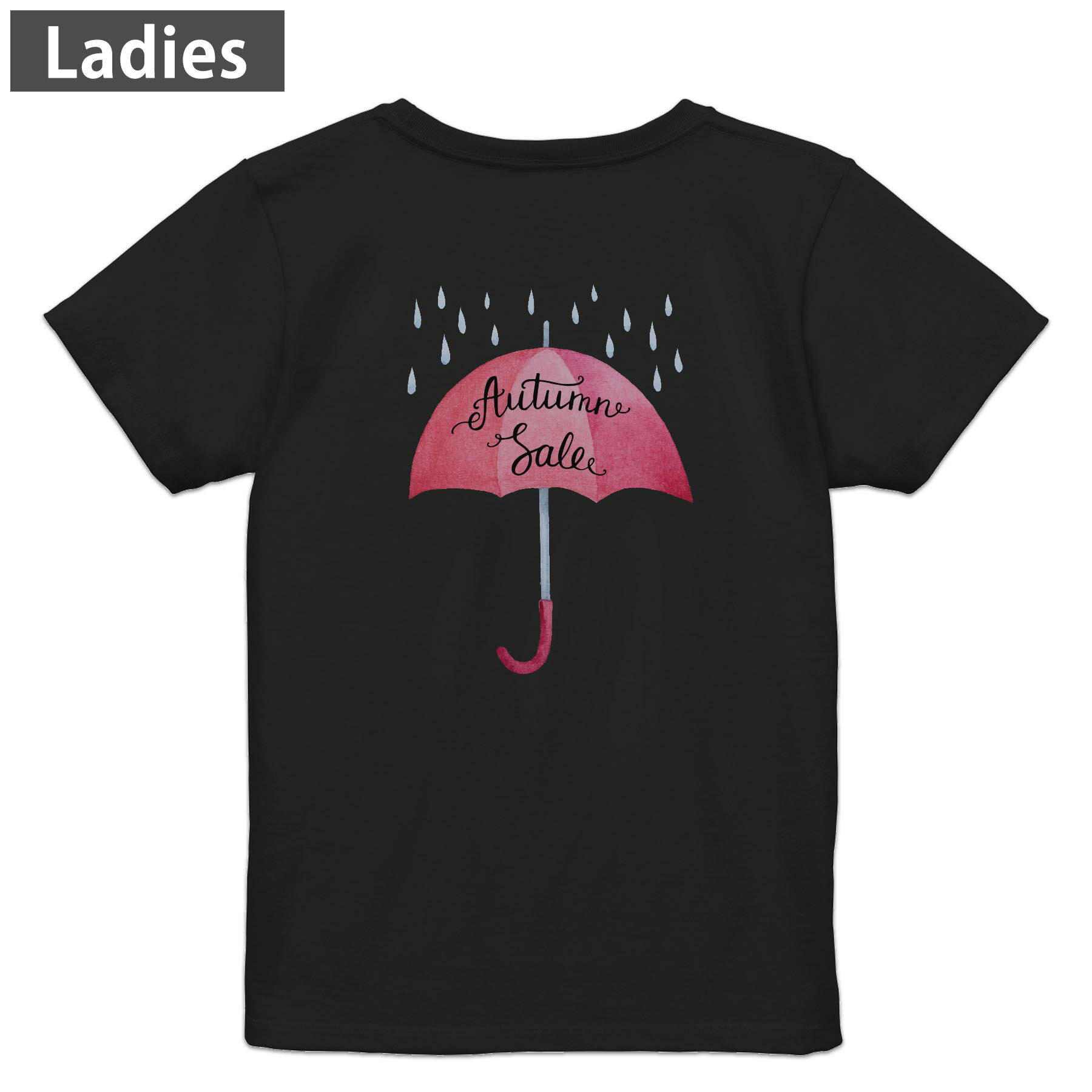 Other - Tシャツ レディース バックプリント 半袖 ブラック 黒 デザイン M L tシャツ ティーシャツ T shirt 015348 雨　傘　英字　赤