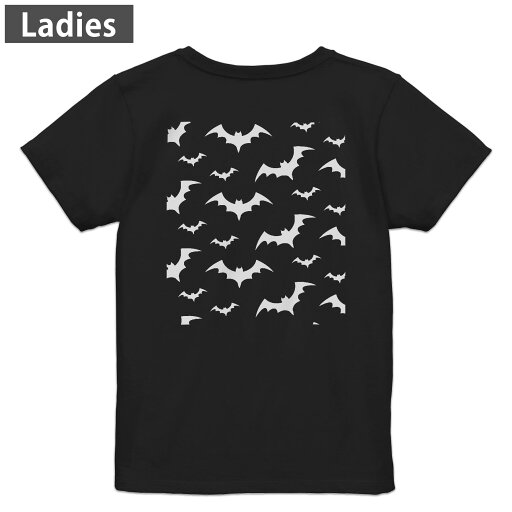Tシャツ レディース バックプリント 半袖 ブラック 黒 デザイン M L tシャツ ティーシャツ T shirt 015367 コウモリ ハロウィン モノクロ Tシャツ レディース バックプリント 半袖 ブラック 黒 デザイン M L tシャツ ティーシャツ T shirt 015367 コウモリ ハロウィン モノクロ