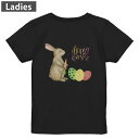 Tシャツ レディース バックプリント 半袖 ブラック 黒 デザイン M L tシャツ ティーシャツ T shirt 015391 イースター たまご とり うさぎ パステル