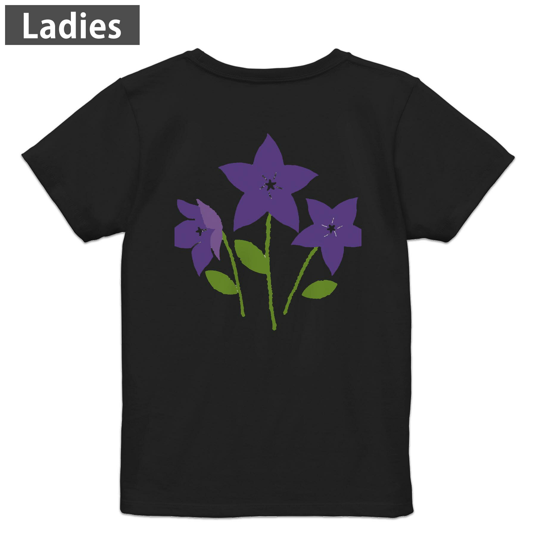 Print - Tシャツ レディース バックプリント 半袖 ブラック 黒 デザイン M L tシャツ ティーシャツ T shirt 015431 花　絵　植物