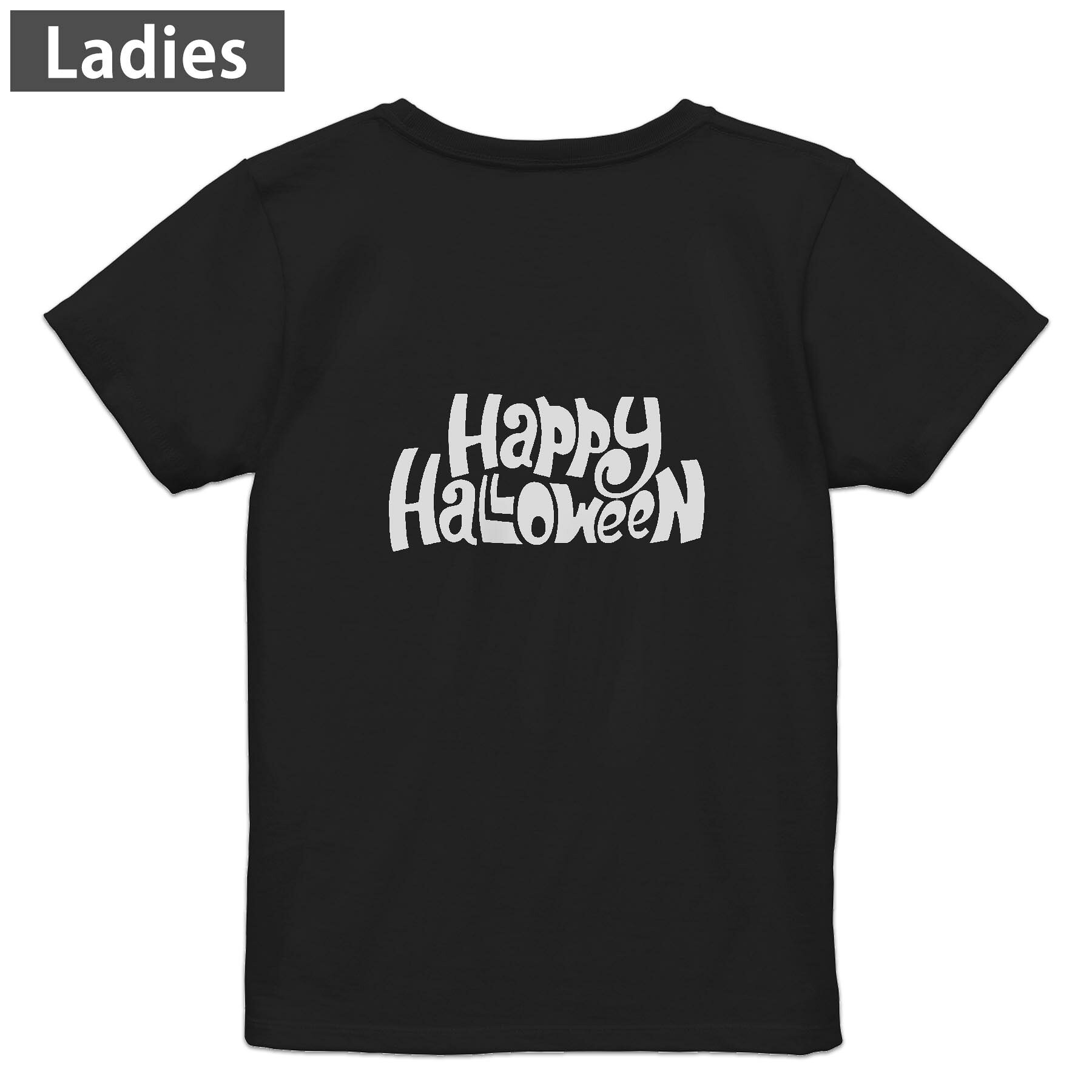 Tシャツ レディース バックプリント 半袖 ブラック 黒 デザイン M L tシャツ ティーシャツ T shirt 015484 ハロウィン　英字