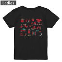 Tシャツ レディース バックプリント 半袖 ブラック 黒 デザイン M L tシャツ ティーシャツ T shirt 015488 クリスマス サンタクロース
