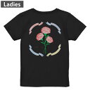 Tシャツ レディース バックプリント 半袖 ブラック 黒 デザイン M L tシャツ ティーシャツ T shirt 015511 カーネーション バラ ピンク ...