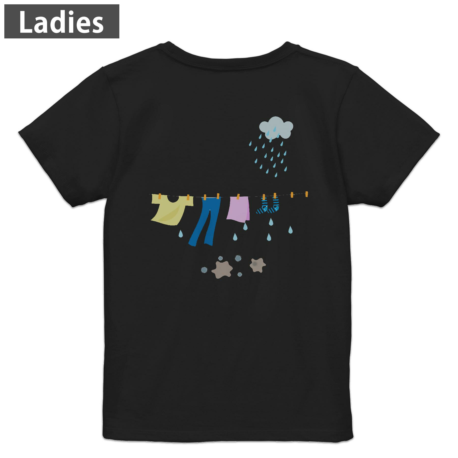 Print - Tシャツ レディース バックプリント 半袖 ブラック 黒 デザイン M L tシャツ ティーシャツ T shirt 015530 服　選択　雨
