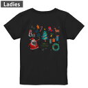 Tシャツ レディース バックプリント 半袖 ブラック 黒 デザイン M L tシャツ ティーシャツ T shirt 015610 クリスマス クリスマスツリー サンタ