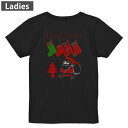 Tシャツ レディース バックプリント 半袖 ブラック 黒 デザイン M L tシャツ ティーシャツ T shirt 015788 クリスマス サンタ かわいい