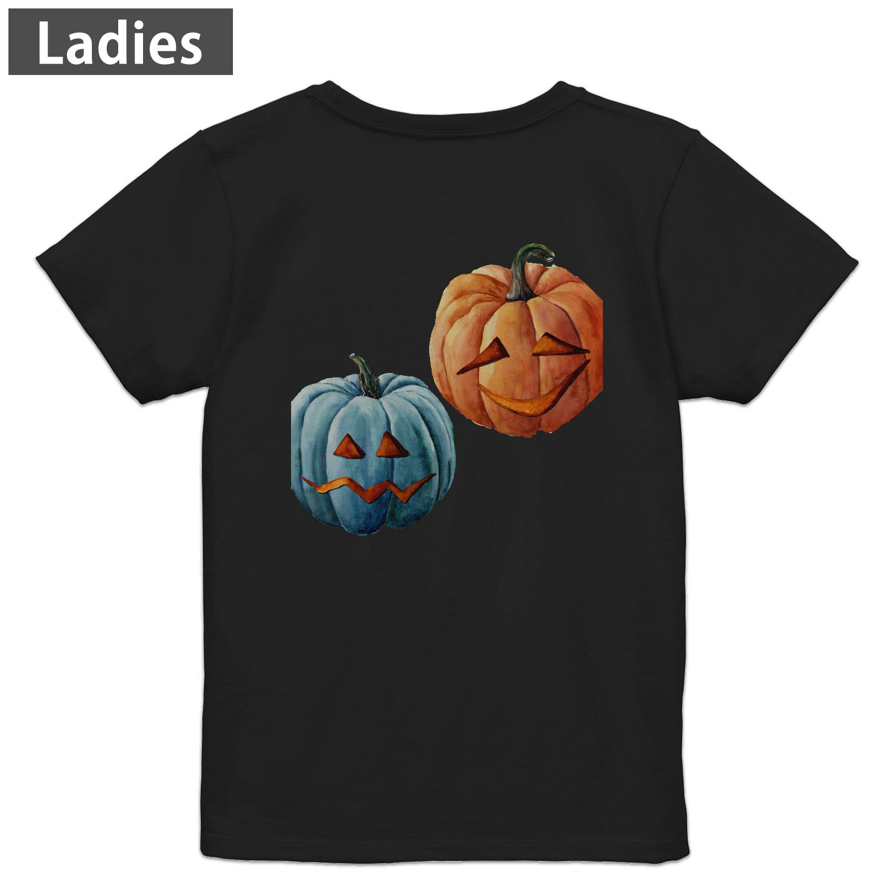 Tシャツ レディース バックプリント 半袖 ブラック 黒 デザイン M L tシャツ ティーシャツ T shirt 015839 ハロウィン　かぼちゃ　halloween