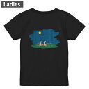 Tシャツ レディース バックプリント 半袖 ブラック 黒 デザイン M L tシャツ ティーシャツ T shirt 015856 お月見 うさぎ 秋