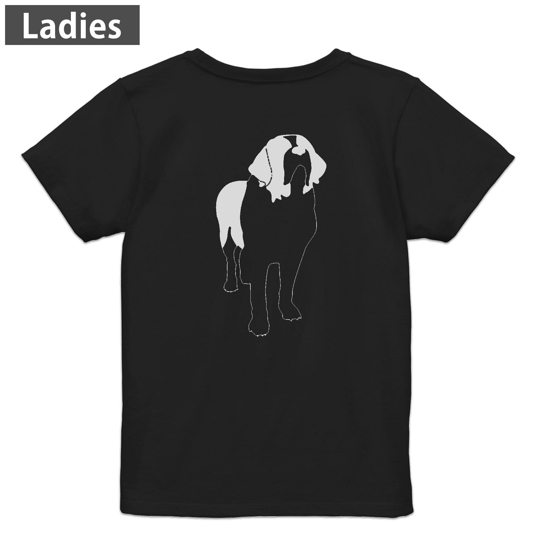 Tシャツ レディース バックプリント 半袖 ブラック 黒 デザイン M L tシャツ ティーシャツ T shirt 016073 犬　かっこいい　ボーダーコリー