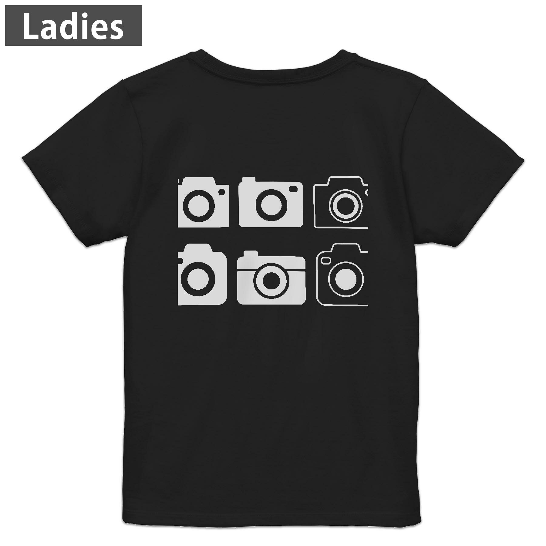 Tシャツ レディース バックプリント 半袖 ブラック 黒 デザイン M L tシャツ ティーシャツ T shirt 016184 カメラ