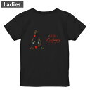 Tシャツ レディース バックプリント 半袖 ブラック 黒 デザイン M L tシャツ ティーシャツ T shirt 016416 クリスマス ツリー