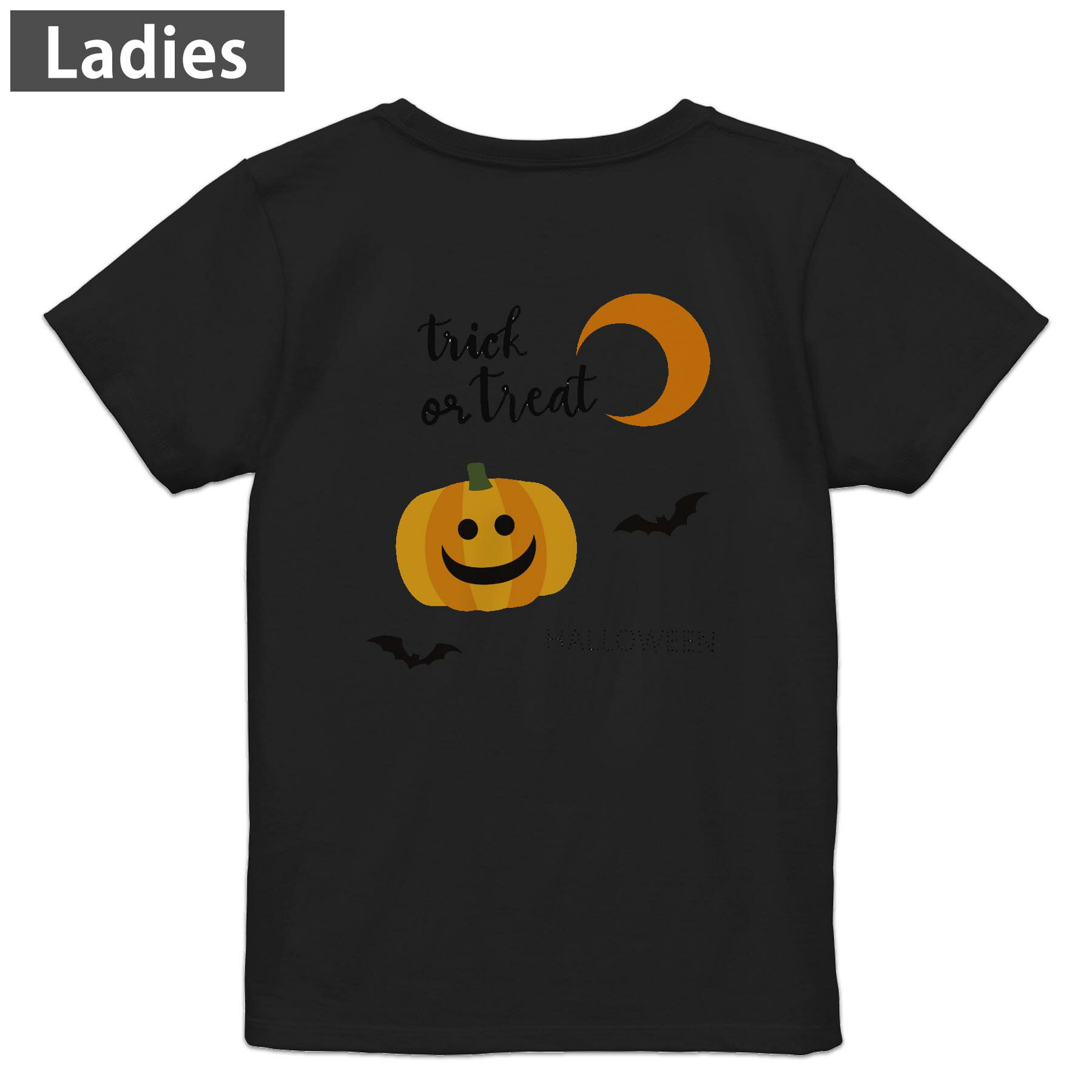 Tシャツ レディース バックプリント 半袖 ブラック 黒 デザイン M L tシャツ ティーシャツ T shirt 017443 夜 かぼちゃ パンプキン