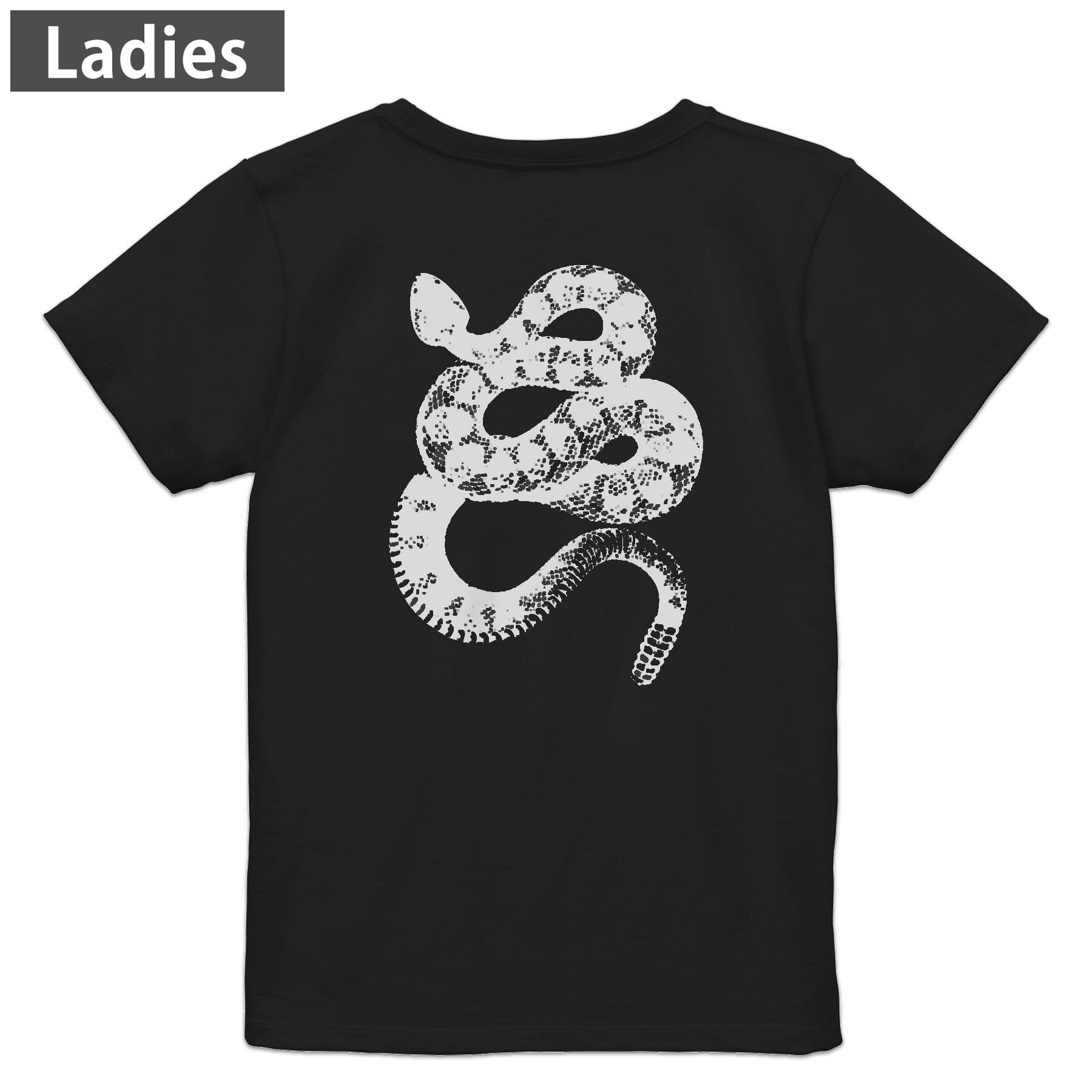 其它 - Tシャツ レディース バックプリント 半袖 ブラック 黒 デザイン M L tシャツ ティーシャツ T shirt 017486 蛇　ヘビ　リアル