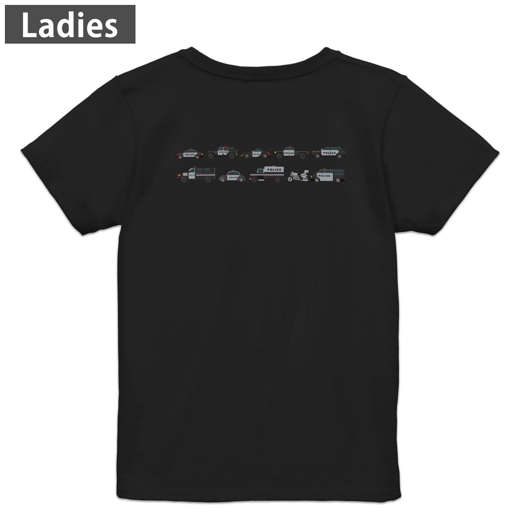 Tシャツ レディース バックプリント 半袖 ブラック 黒 デザイン M L tシャツ ティーシャツ T shirt 017509 アメリカ police 車
