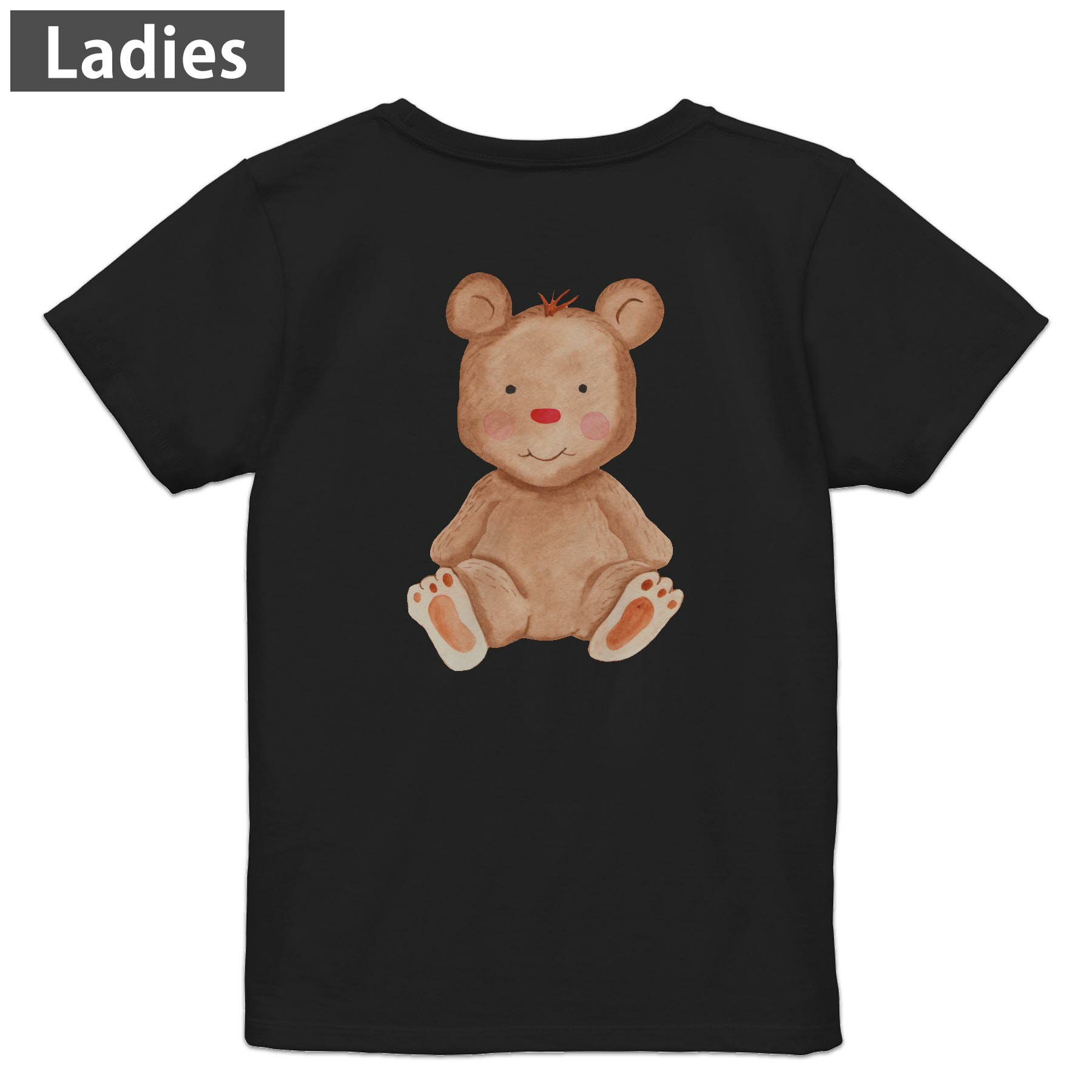 Tシャツ レディース バックプリント 半袖 ブラック 黒 デザイン M L tシャツ ティーシャツ T shirt 017516 くま 熊 かわいい