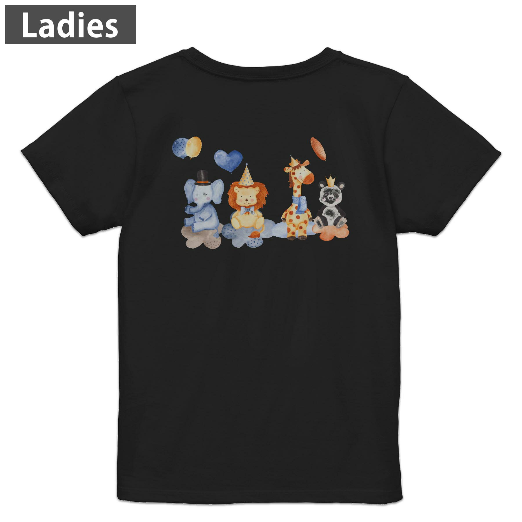 Other - Tシャツ レディース バックプリント 半袖 ブラック 黒 デザイン M L tシャツ ティーシャツ T shirt 017518 アニマル　雲　風船