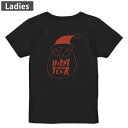 Tシャツ レディース バックプリント 半袖 ブラック 黒 デザイン M L tシャツ ティーシャツ T shirt 017673 サンタ 赤 クリスマス