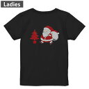 Tシャツ レディース バックプリント 半袖 ブラック 黒 デザイン M L tシャツ ティーシャツ T shirt 017777 サンタさん クリスマス かわいい