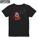 Tシャツ レディース バックプリント 半袖 ブラック 黒 デザイン M L tシャツ ティーシャツ T shirt 017778 サンタ 雪の結晶 クリスマス