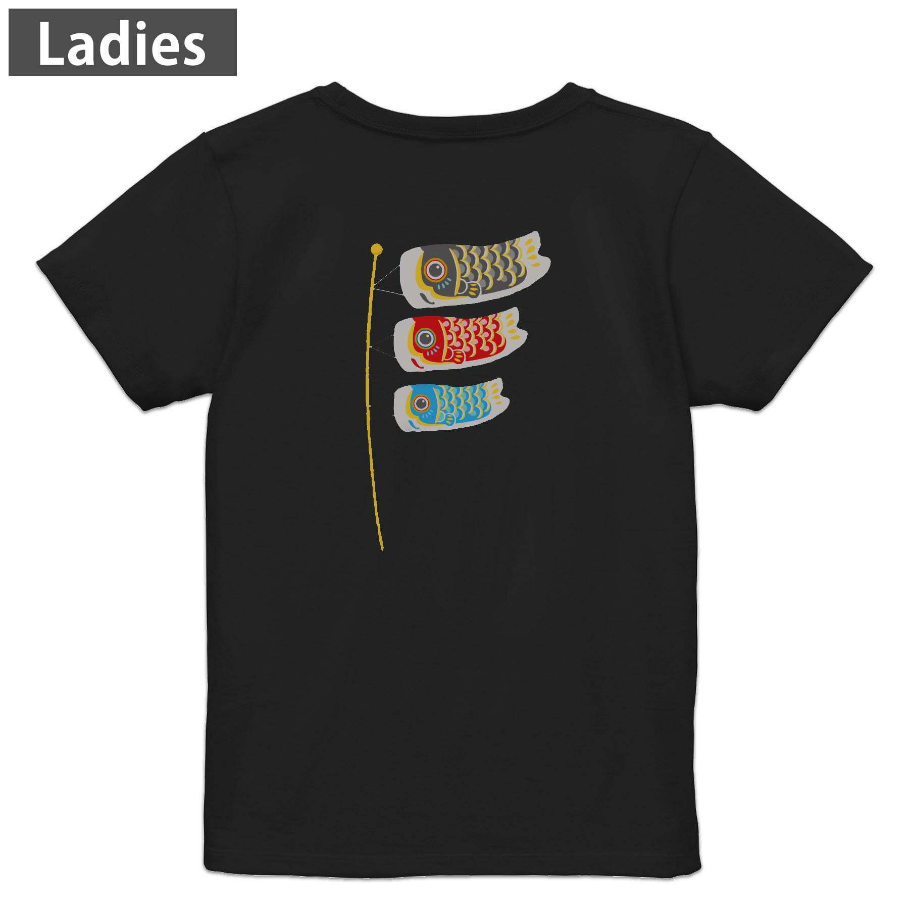 Tシャツ レディース バックプリント 半袖 ブラック 黒 デザイン M L tシャツ ティーシャツ T shirt 017786 こいのぼり　鯉のぼり