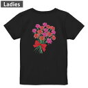 Tシャツ レディース バックプリント 半袖 ブラック 黒 デザイン M L tシャツ ティーシャツ T shirt 017802 カーネーション 母の日