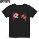 Tシャツ レディース バックプリント 半袖 ブラック 黒 デザイン M L tシャツ ティーシャツ T shirt 017828 サンタ トナカイ クリスマス