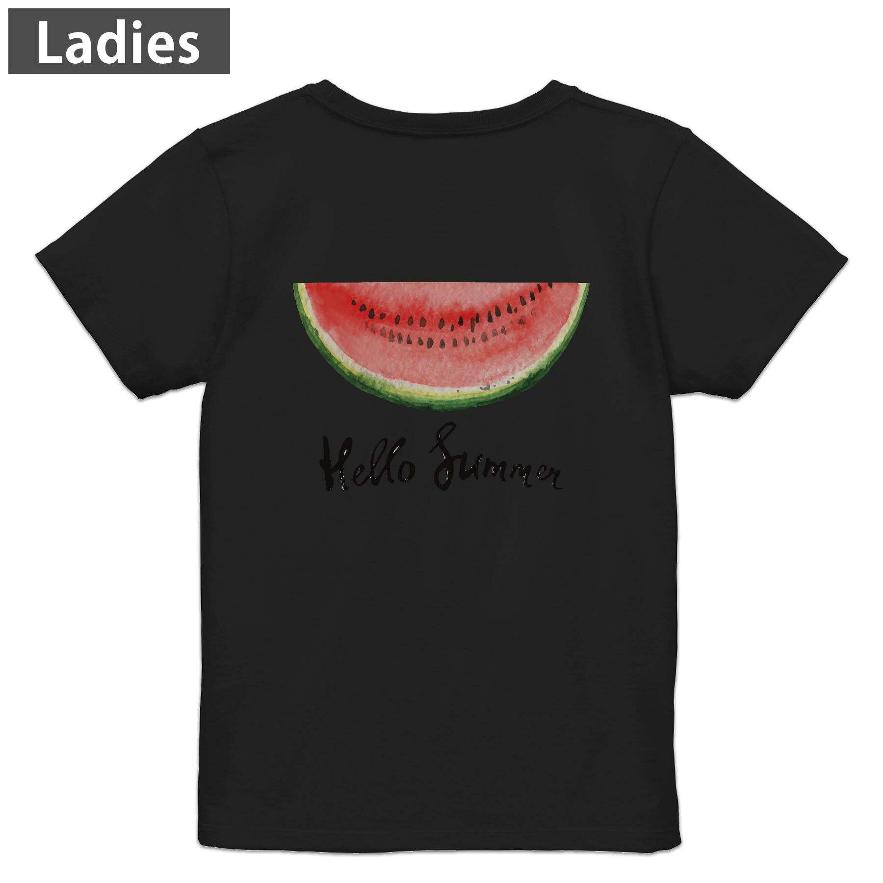 Tシャツ レディース バックプリント 半袖 ブラック 黒 デザイン M L tシャツ ティーシャツ T shirt 017843 スイカ　夏　summer