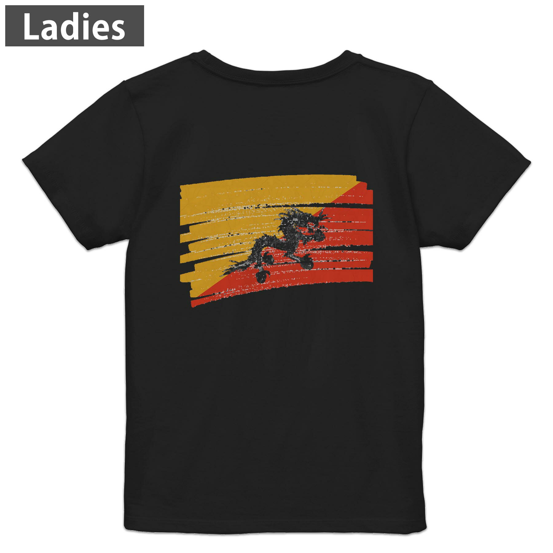 Tシャツ レディース バックプリント 半袖 ブラック 黒 デザイン M L tシャツ ティーシャツ T shirt 018400 bhutan ブータン