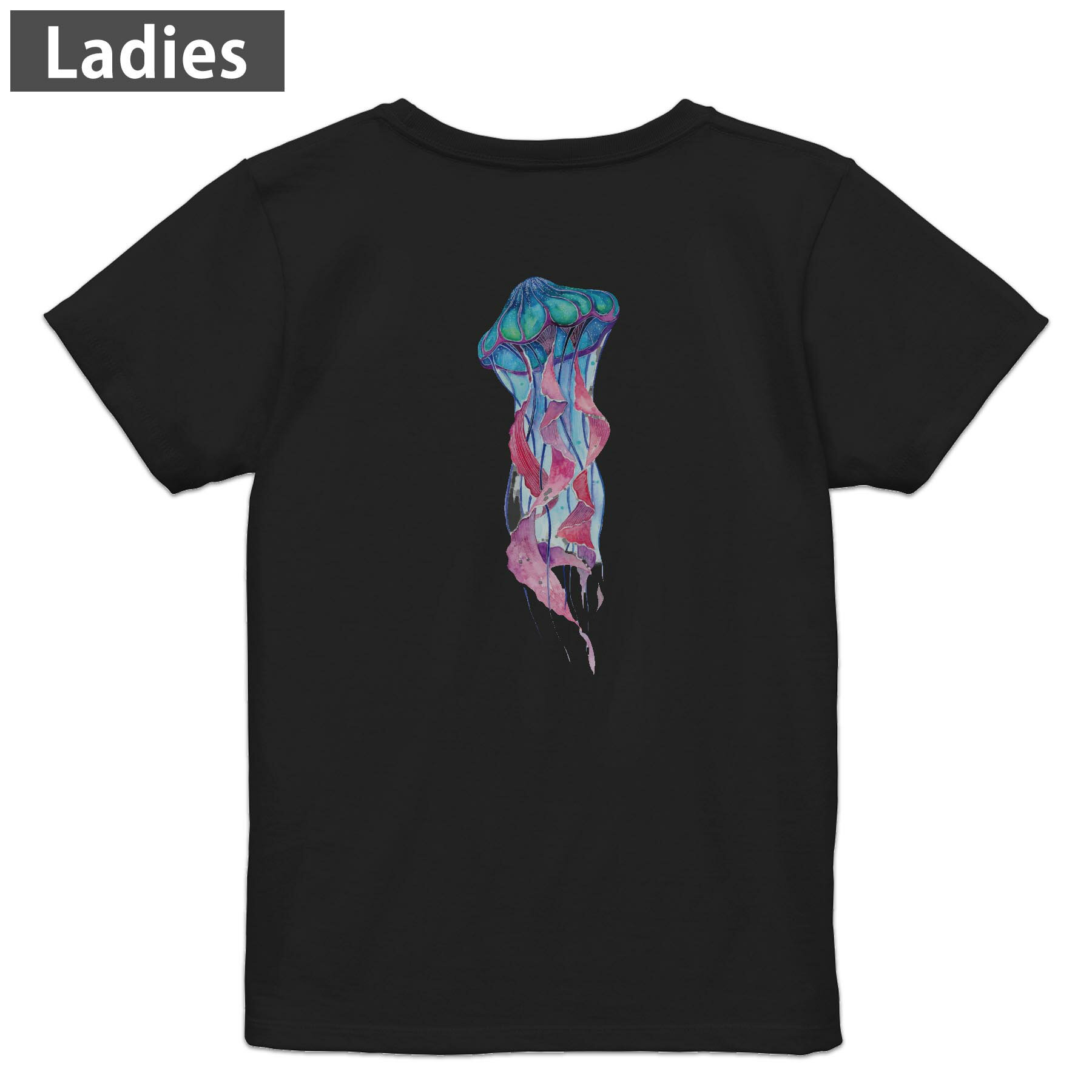 Rakuten - Tシャツ レディース バックプリント 半袖 ブラック 黒 デザイン M L tシャツ ティーシャツ T shirt 018996 クラゲ