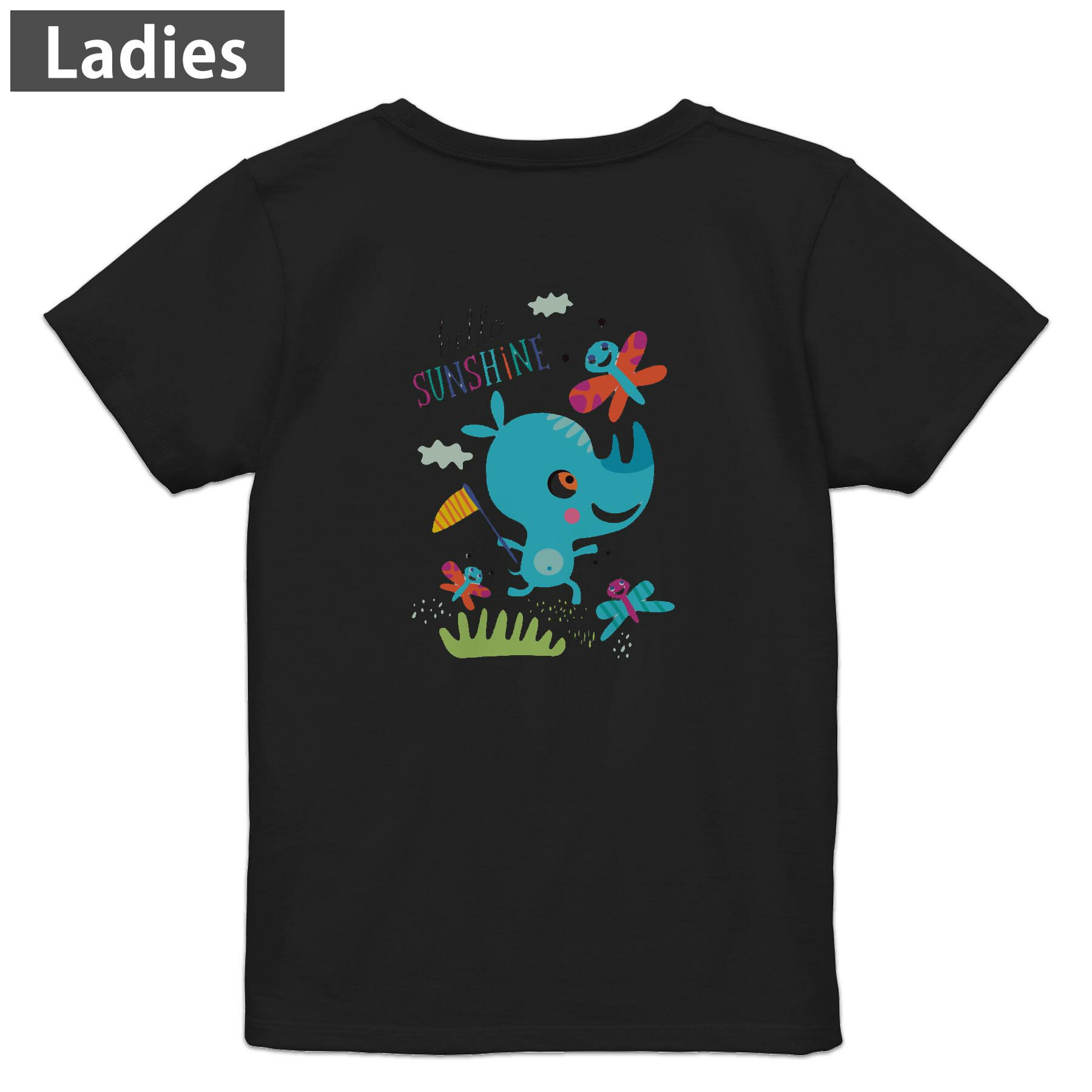 Tシャツ レディース バックプリント 半袖 ブラック 黒 デザイン M L tシャツ ティーシャツ T shirt 019008 アニマル キッズ