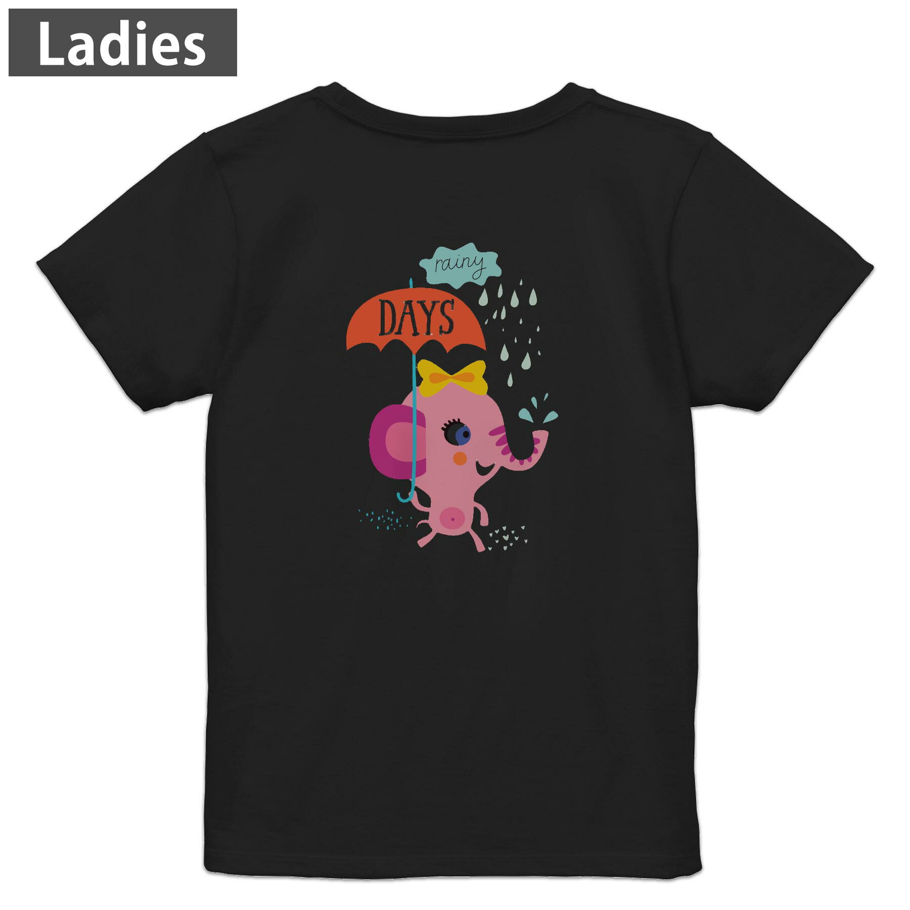 Print - Tシャツ レディース バックプリント 半袖 ブラック 黒 デザイン M L tシャツ ティーシャツ T shirt 019012 アニマル キッズ