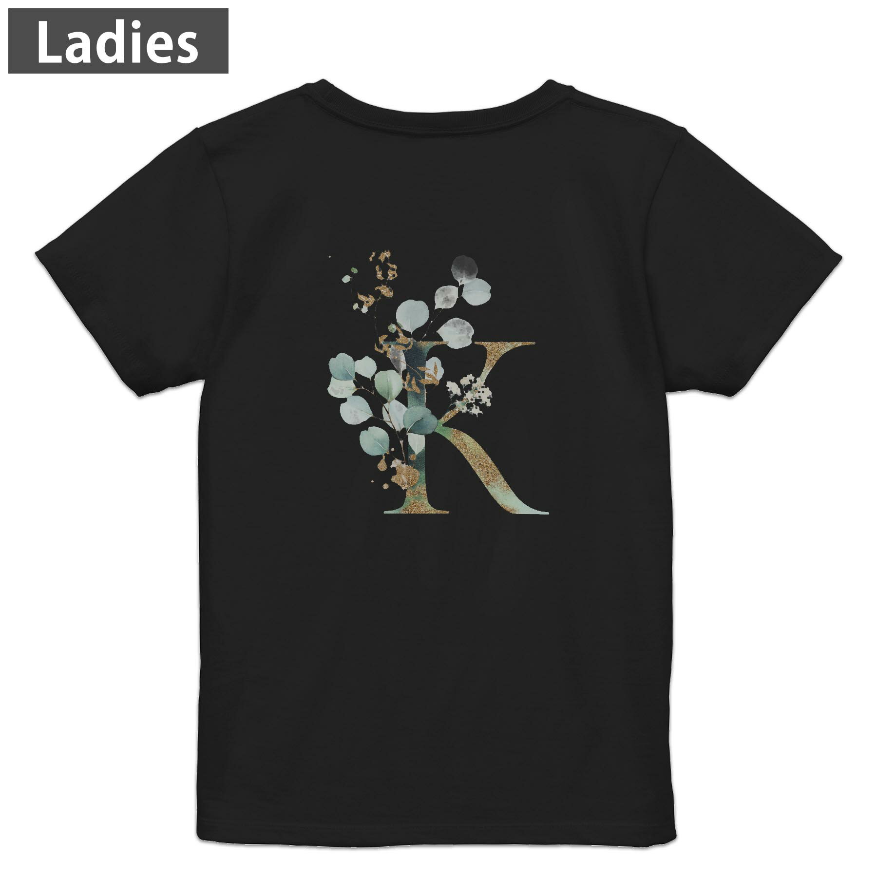 Print - Tシャツ レディース バックプリント 半袖 ブラック 黒 デザイン M L tシャツ ティーシャツ T shirt 019128 文字 k アルファベット