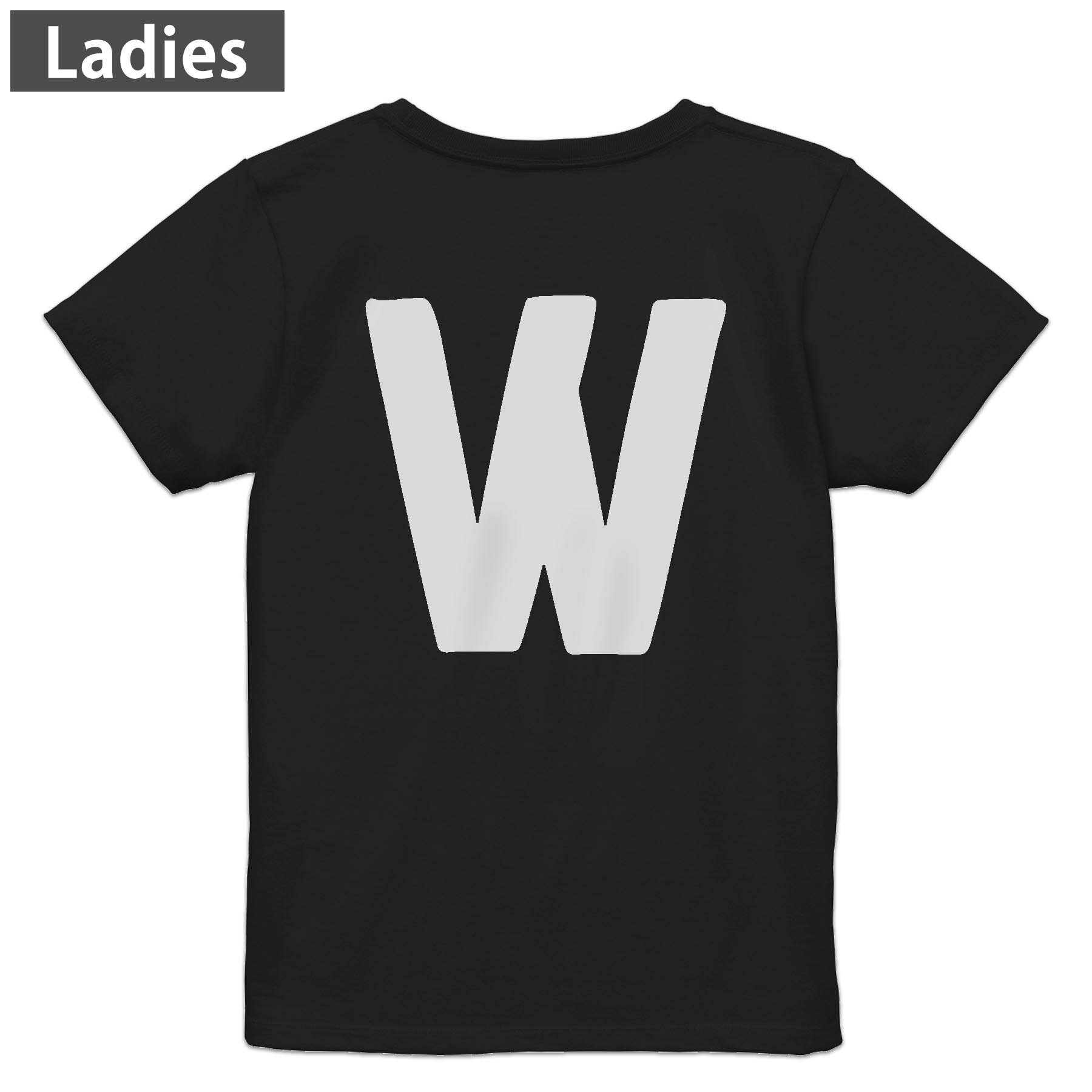 Tシャツ レディース バックプリント 半袖 ブラック 黒 デザイン M L tシャツ ティーシャツ T shirt 019203 文字 w アルファベット(4)
