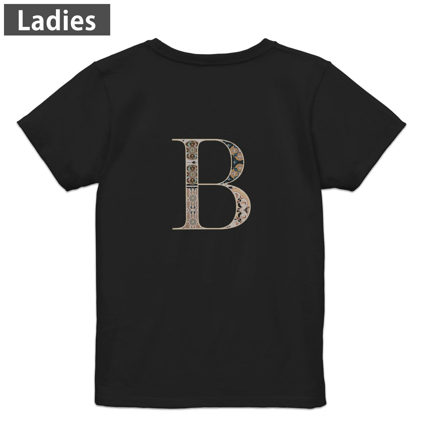 Tシャツ レディース バックプリント 半袖 ブラック 黒 デザイン M L tシャツ ティーシャツ T shirt 019245 文字 b アルファベット