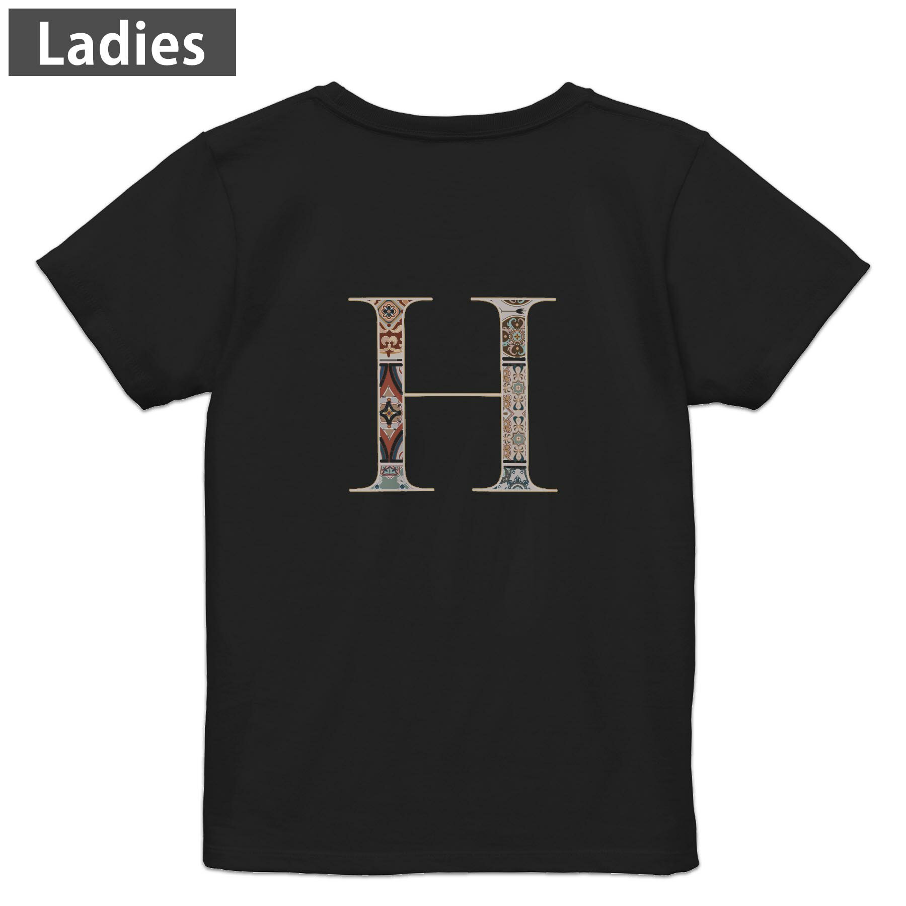 Other - Tシャツ レディース バックプリント 半袖 ブラック 黒 デザイン M L tシャツ ティーシャツ T shirt 019251 文字 h アルファベット