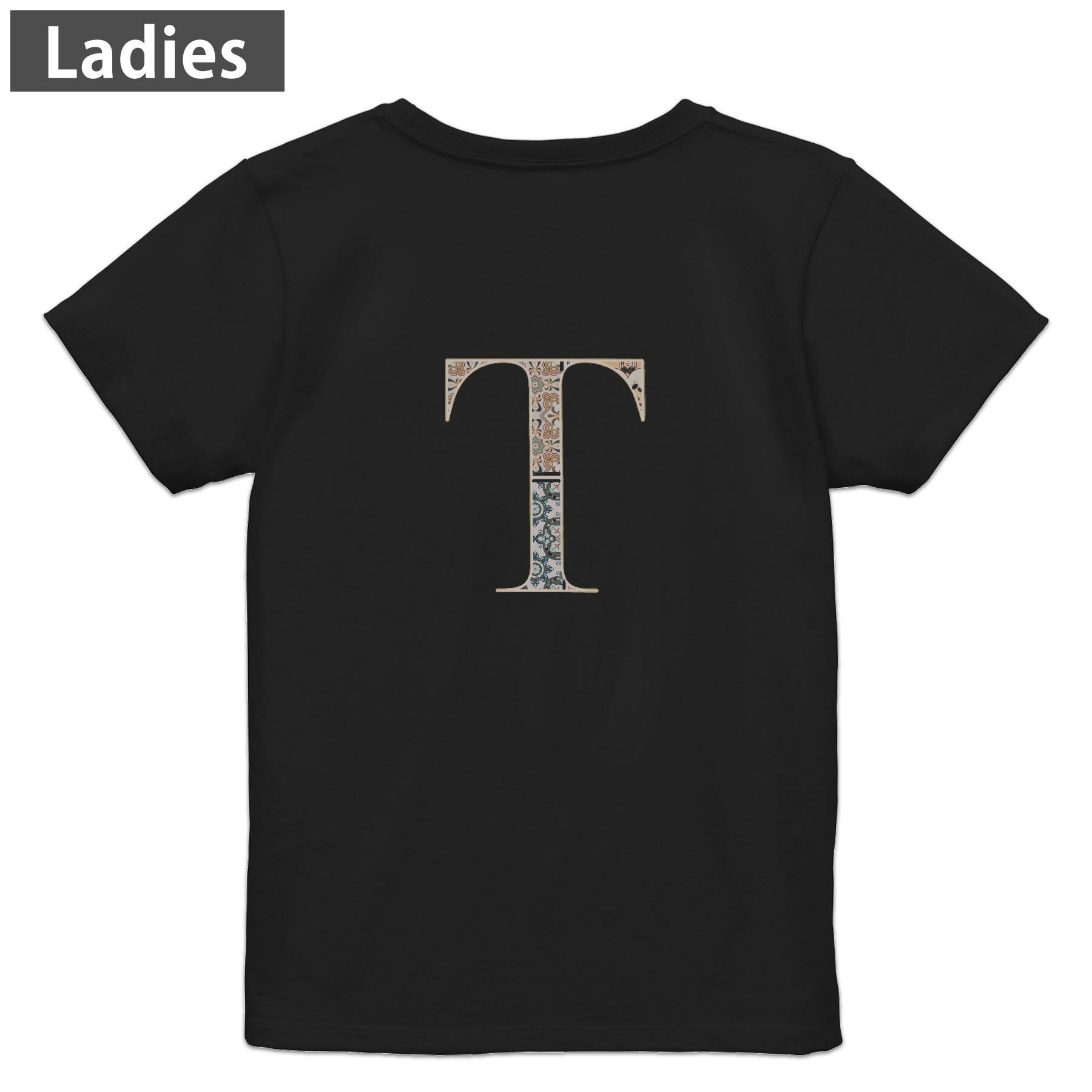 Print - Tシャツ レディース バックプリント 半袖 ブラック 黒 デザイン M L tシャツ ティーシャツ T shirt 019263 文字 t アルファベット