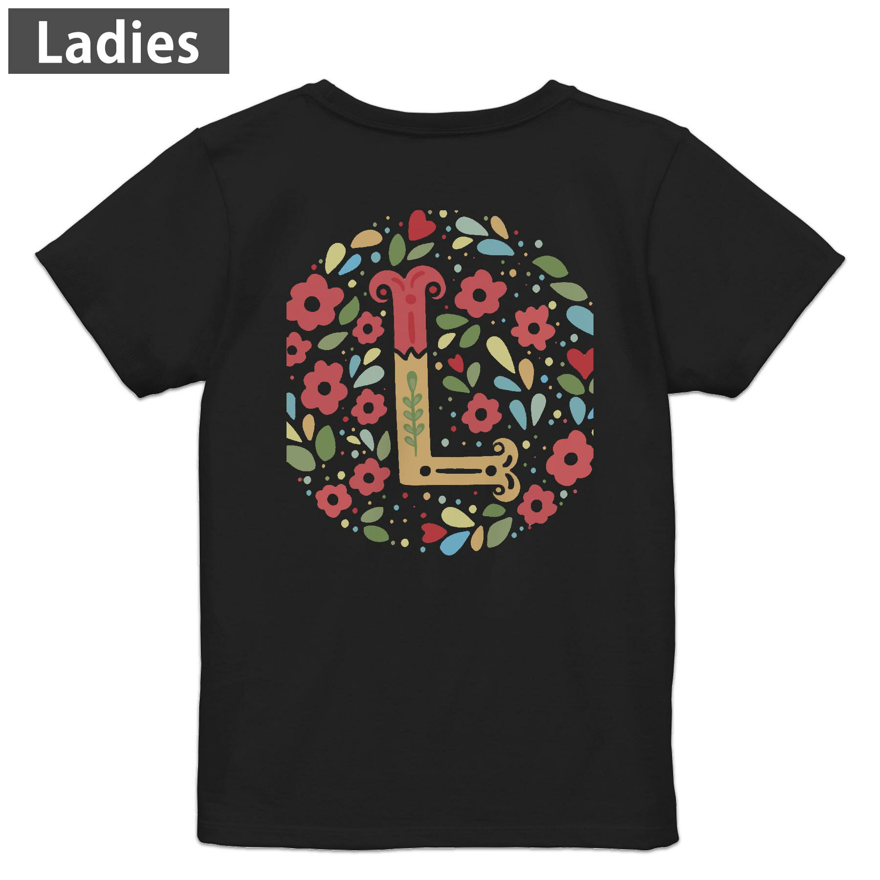 Other - Tシャツ レディース バックプリント 半袖 ブラック 黒 デザイン M L tシャツ ティーシャツ T shirt 019281 文字 l アルファベット