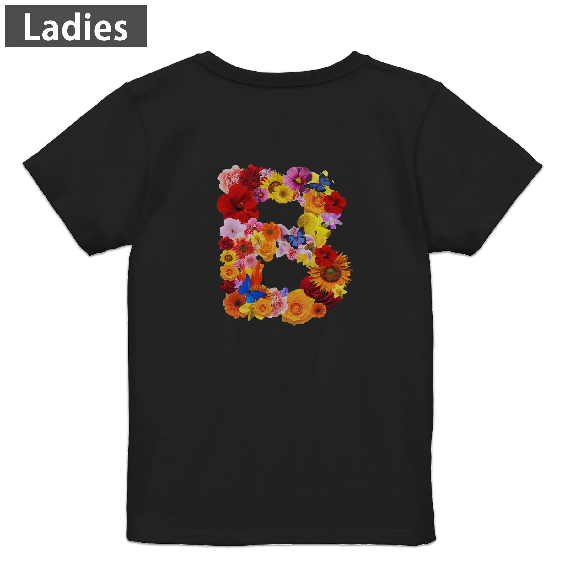 Other - Tシャツ レディース バックプリント 半袖 ブラック 黒 デザイン M L tシャツ ティーシャツ T shirt 019307 文字 b アルファベット