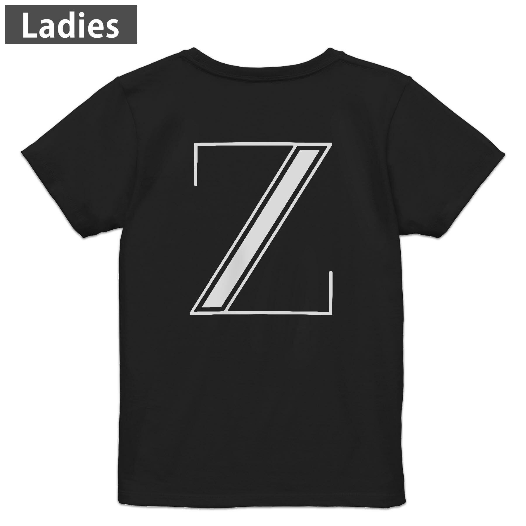 Tシャツ レディース バックプリント 半袖 ブラック 黒 デザイン M L tシャツ ティーシャツ T shirt 019367 文字 z アルファベット