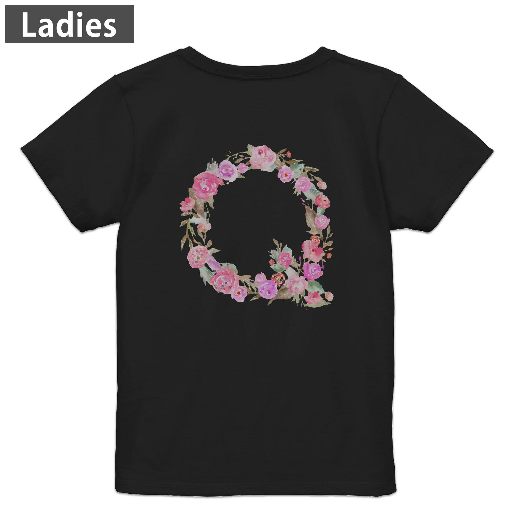 Rakuten - Tシャツ レディース バックプリント 半袖 ブラック 黒 デザイン M L tシャツ ティーシャツ T shirt 019504 文字 q アルファベット