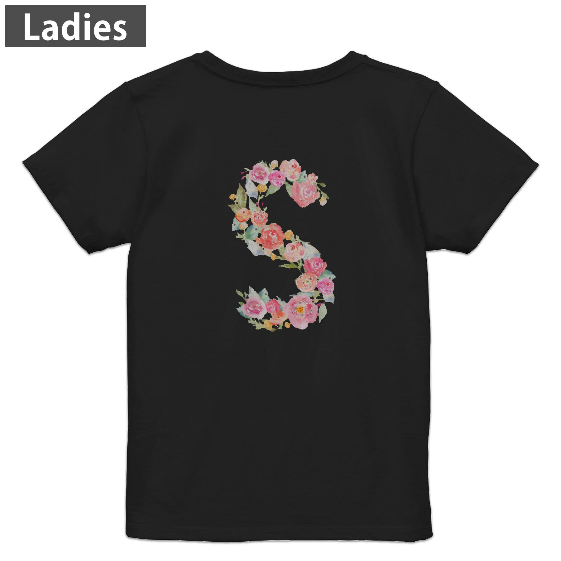 Rakuten - Tシャツ レディース バックプリント 半袖 ブラック 黒 デザイン M L tシャツ ティーシャツ T shirt 019507 文字 s アルファベット