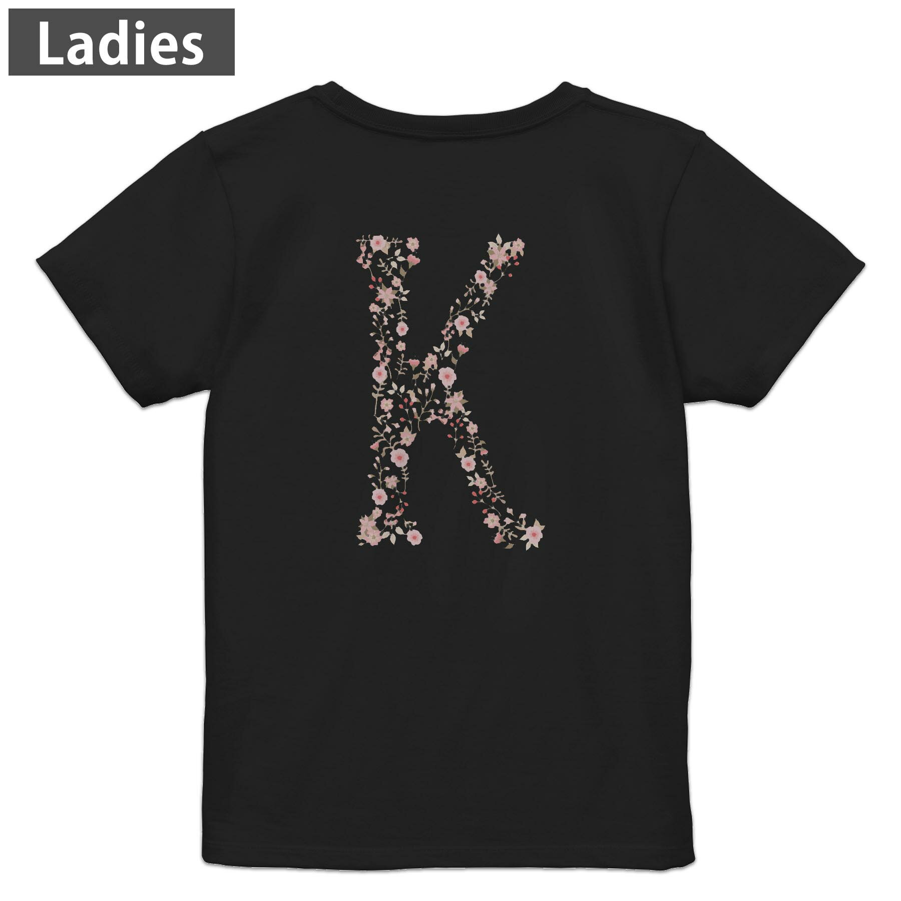 Print - Tシャツ レディース バックプリント 半袖 ブラック 黒 デザイン M L tシャツ ティーシャツ T shirt 019571 文字 k アルファベット