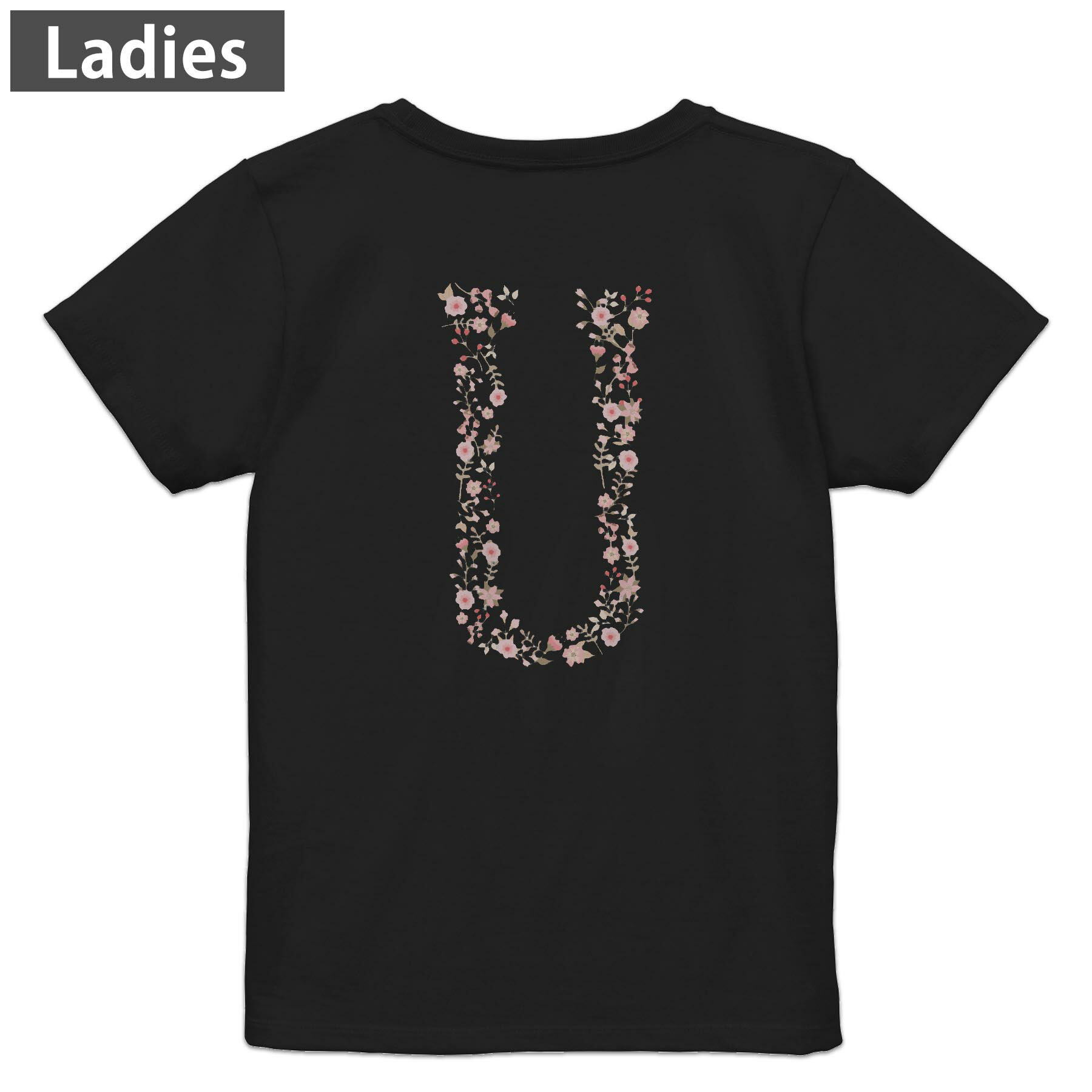 乐天商城 - Tシャツ レディース バックプリント 半袖 ブラック 黒 デザイン M L tシャツ ティーシャツ T shirt 019582 文字 u アルファベット
