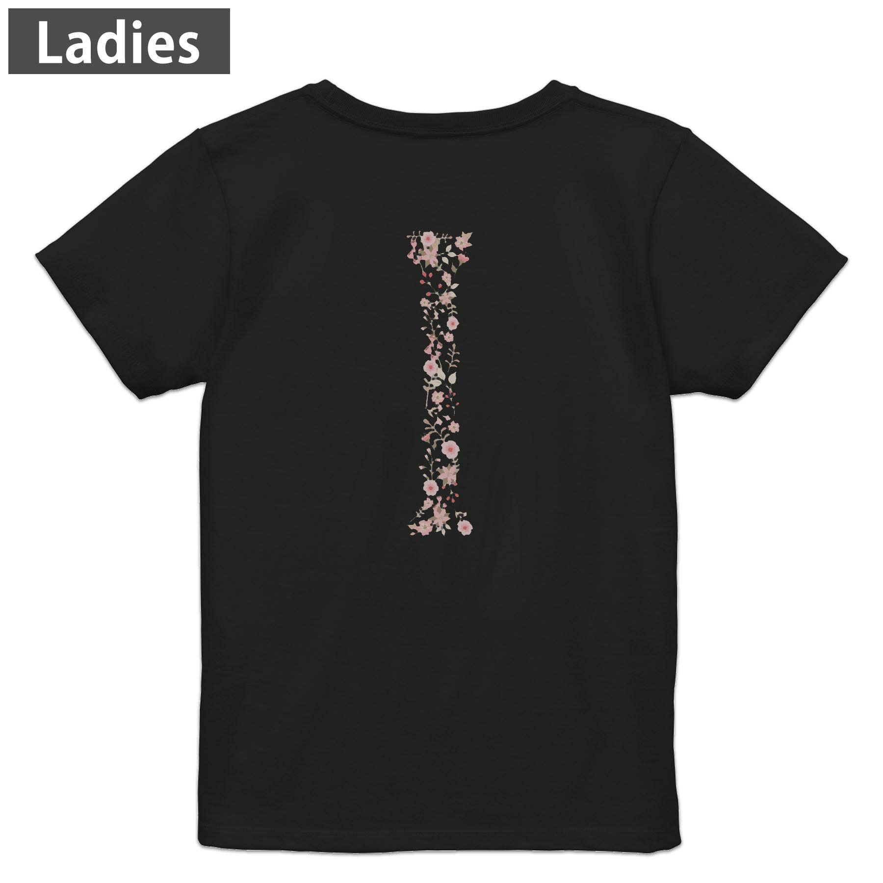 Print - Tシャツ レディース バックプリント 半袖 ブラック 黒 デザイン M L tシャツ ティーシャツ T shirt 019594 文字 i アルファベット