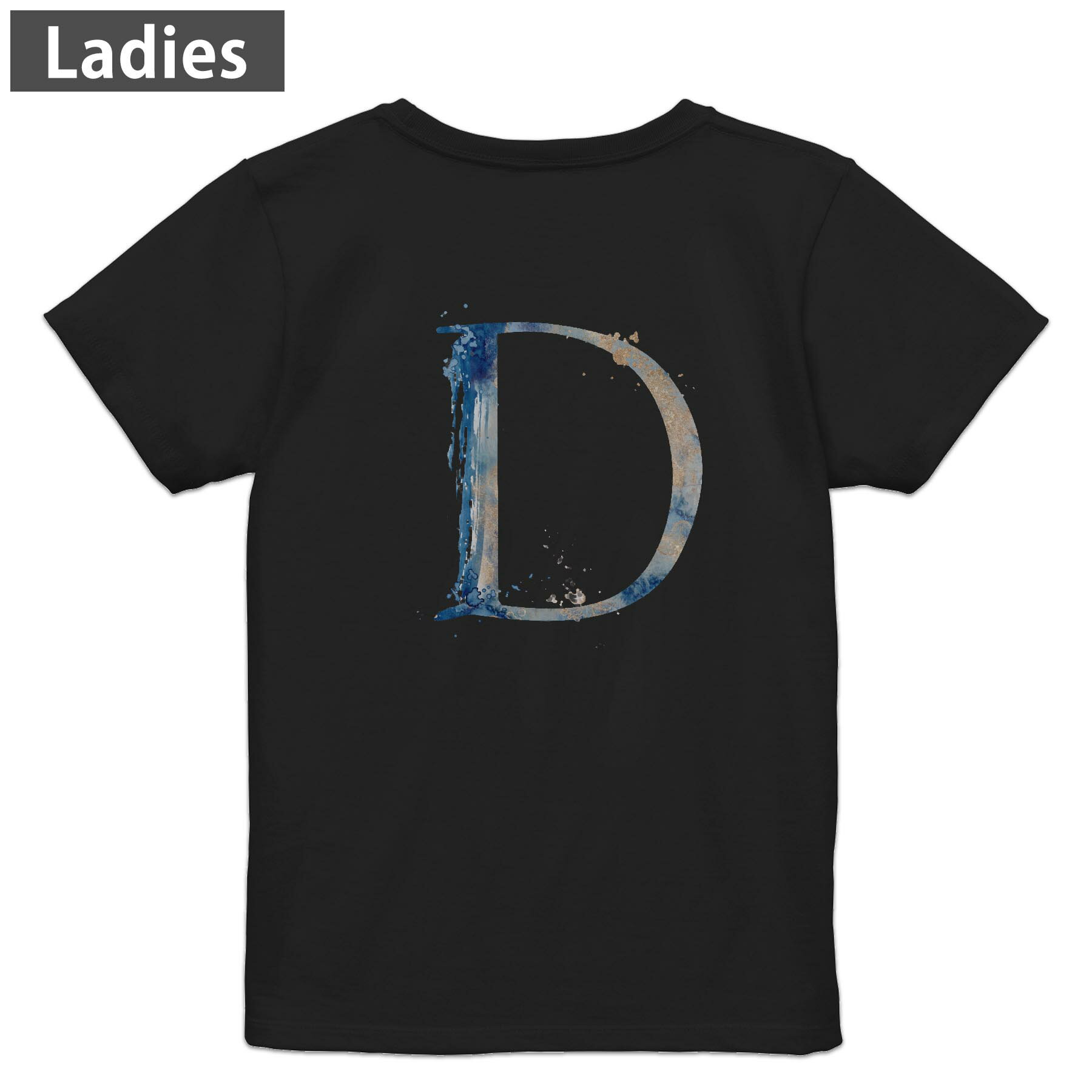 Tシャツ レディース バックプリント 半袖 ブラック 黒 デザイン M L tシャツ ティーシャツ T shirt 019619 文字 d アルファベット